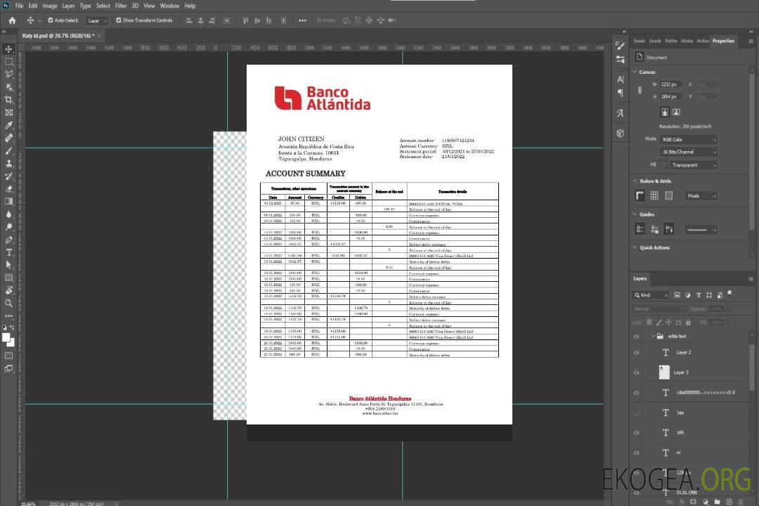Déclaration de la Banco Atlantida du Honduras template